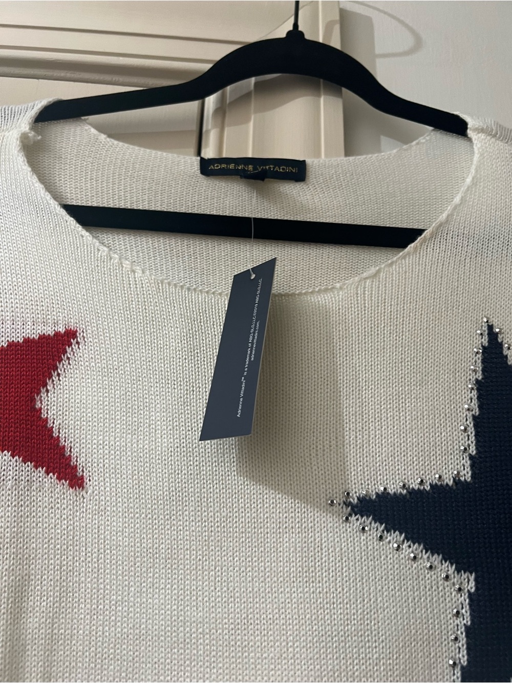 Women's Cream Star Print Sweater - Red & Navy - Picture 3 of 4